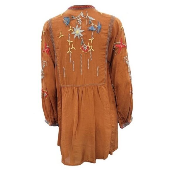 💕JOHNNY WAS💕 Dixie Floral Embroidered Tunic Top ~ Almond Light Medium - Picture 4 of 13